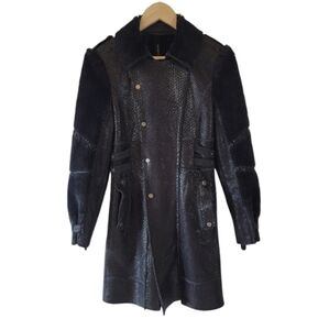 W118 By Walter Baker Black PU Shearling Long Jacket Sz XS Whimsygoth Gorpcore